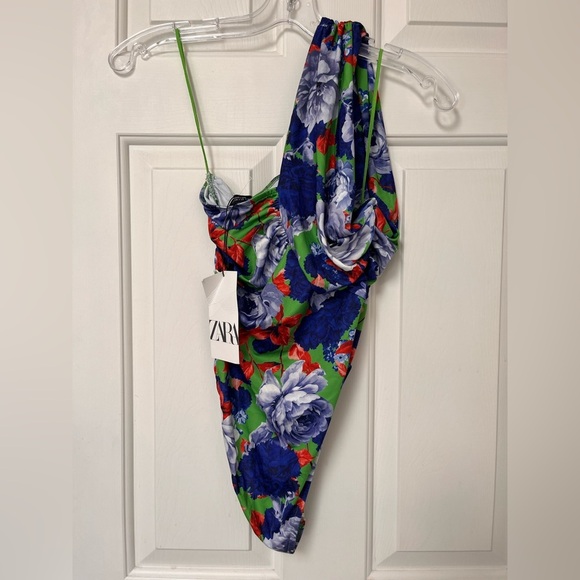NWT ZARA Asymmetric Floral One-Shoulder Bodysuit S - Picture 9 of 16